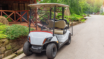A golf cart parked on the roadside
